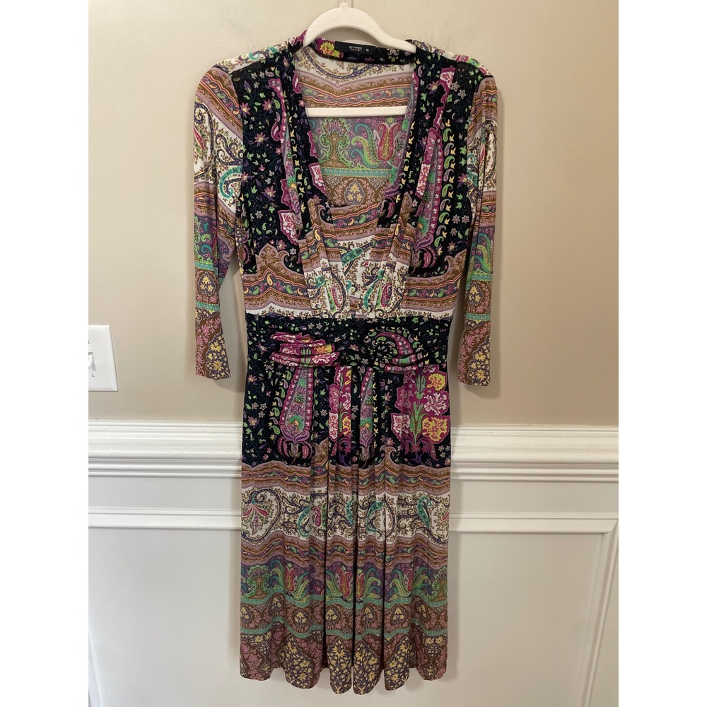 Etro Italy Paisley Stretch Jersey Midi Dress Multi Color Size IT 46 US 10 - Picture 2 of 11